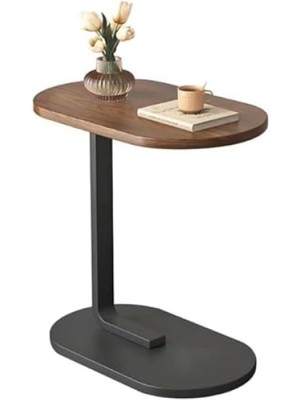 MarkEntegra C Tipi Yan Sehpa, Metal Gövde ve Ahşap Desenli Tabla