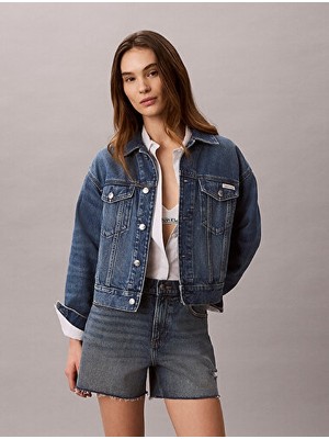Calvin Klein Kadın 90's Trucker Basset Mavi Jean