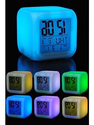 MarkEntegra 7 Renk Değiştiren Dijital Küp Çalar Saat - Alarm ve Işık Özellikli
