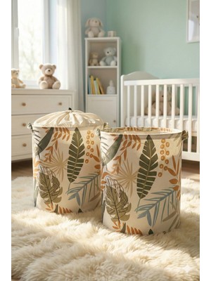 Çiftli Yaprak Desenli Çok Amaçlı Fileli ve Filesiz Oyuncak ve Çamaşır Sepeti