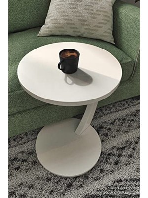 MarkEntegra Tekerlekli C Şekilli Yan Sehpa - Beyaz