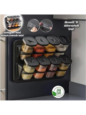 MarkEntegra 8'li Duvara Asmalı Baharatlık Seti - 360 Derece Döner Kapak