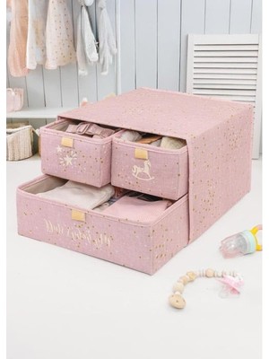 MarkEntegra Pembe Renkli Bebek Odası Için 3'lü Çekmece Düzenleyici