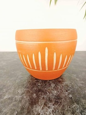 MarkEntegra Dik Çizgi Desenli 15 cm Terrakota Saksı