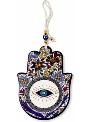 MarkEntegra El Yapımı Seramik Nazar Boncuklu Fatma Eli Duvar Süsü (13 Cm)