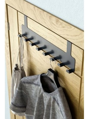 MarkEntegra Kapı Arkası Askılık, 8 Kancalı Metal Organizer, Siyah