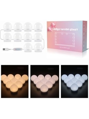 MarkEntegra Hollywood Tarzı Makyaj Aynası Işıkları, 10 Ampul, 3 Renk Seçeneği