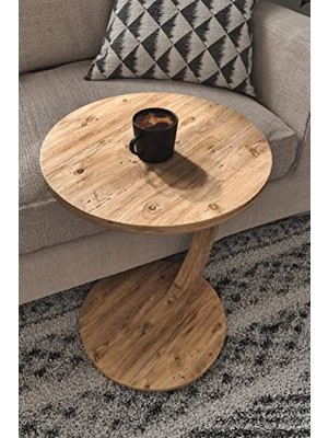 MarkEntegra Tekerlekli C Şeklinde Modern Koltuk Sehpası - Atlantik Çam