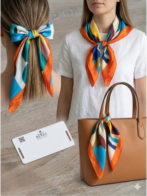 Cadde Dükkanı Beray 70*70 cm Desenli Saten Fular Turuncu Desenli