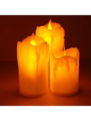 MarkEntegra 3'lü Gerçekçi Yapay Mum Seti, Pilli ve LED Işıklı