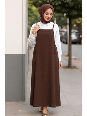 Giyim Kadın Acı Kahverengi Basic Ayarlanabilir Askılı Jile Elbise