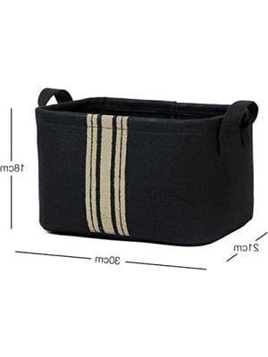 MarkEntegra Siyah Renk Çizgili Jüt Sepet - 30 x 21 x 18 cm