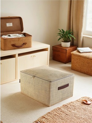 Orta Boy Jüt Kumaş Deri Saplı Baza Altı ve Dolap Içi Destekli Hurç