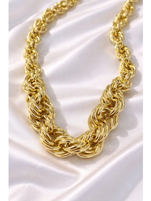 Ares 01 Store ✨ Örgü Halka Model Altın Renk Kalın Zincir Kolye ✨