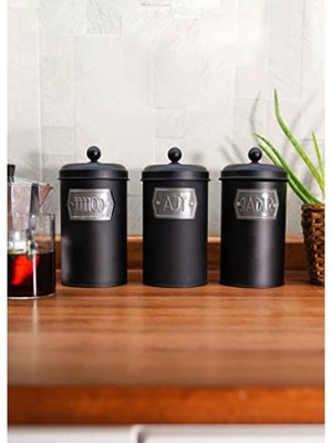 MarkEntegra 1,60 Litre Siyah Paslanmaz Çelik Çay, Şeker, Kahve Kavanozu