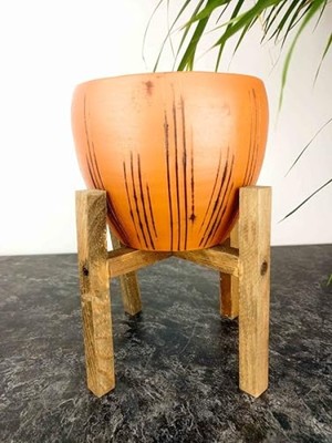 MarkEntegra Siyah Çizgi Desenli 15 cm Terrakota Saksı - 3 Ayaklı