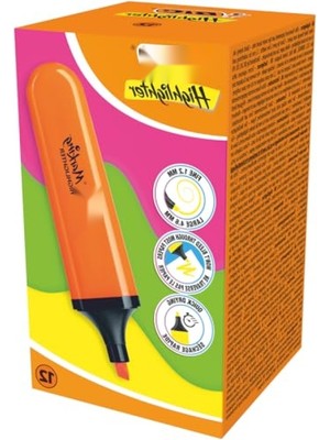 MarkEntegra Turuncu Fosforlu Kalem Seti, 12'li Kutu, Su Bazlı