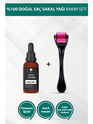 Elamour 140 Titanyum Iğneli Dermaroller - Saç Sakal Bakım Yağı Seti Siyah -