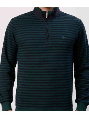 Lacoste Fermuar Yaka Regular Fit Çizgili Nefti Sweatshirt