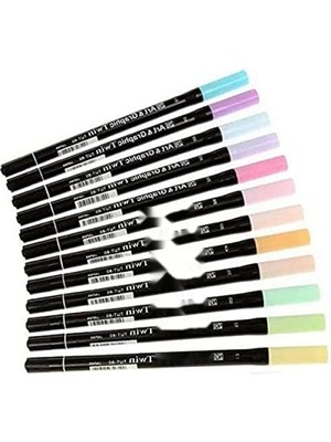 MarkEntegra 12 Renk Su Bazlı Pastel Marker Seti - Ince ve Fırça Ucu