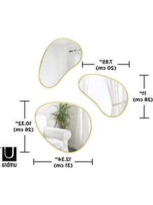 MarkEntegra 3'lü Duvar Montaj Aynası Seti, Pirinç Renk