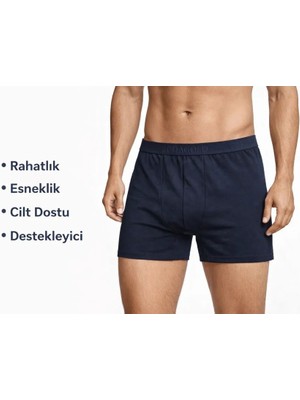 EDDA GOLD Erkek Boxer Lacivert S – Pamuklu Likralı Esnek Rahat Penye İç Çamaşırı