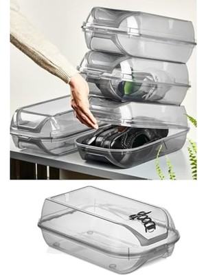 MarkEntegra Füme Modüler Kilit Kapaklı Ayakkabı Saklama Kutusu Seti, 5 Adet