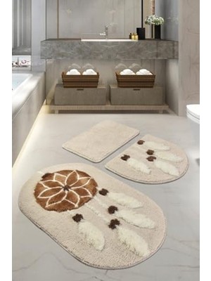 MarkEntegra Kaymaz Tabanlı 3’lü Yıkanabilir Banyo Halısı Seti