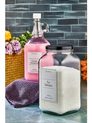 Büyük ve Şık Cam Deterjan Kavanozu ile Yumuşatıcı Şişesi Seti