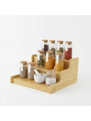 MarkEntegra 3 Katlı Doğal Bambu Baharat Rafı - Tezgah Üstü Organizer