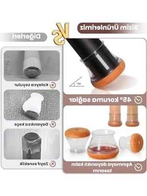 MarkEntegra 24 Adet Şeffaf Silikon Sandalye Papucu - Gürültü Önleyici, Zemin Koruyucu