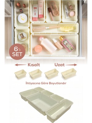 Çekmece Içi Düzenleyici Seti, 6'lı, Ayarlanabilir, Organizer, Uzayıp Kısalabilir
