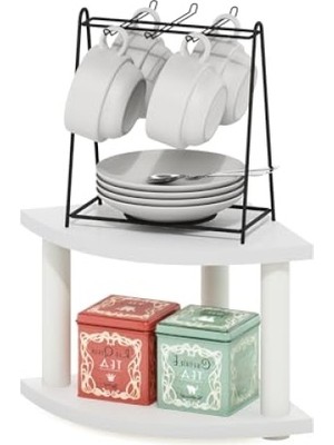 MarkEntegra 2 Katmanlı Kompakt Köşe Tezgah Düzenleyici Raf, Beyaz