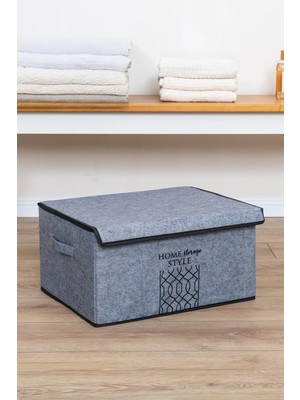 Gri Keçe Kapaklı Maxi Kutu 47X37X24 Cm, Şık ve Fonksiyonel Depolama