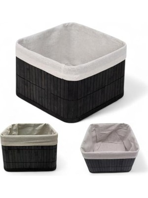 MarkEntegra Çok Amaçlı Bambu Saklama Kutusu - Kare Organizer, 20X20X13 Cm, Siyah