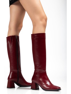 Zerenyus ZRİN-4804 Premium Bordo Kırışık Rugan Fermuarlı Topuklu Çizme 6 cm