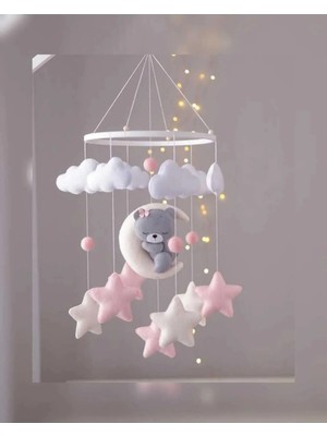 Trend Metfiq Decoration El Yapımı Keçe Bebek Dönencesi - Müzik Kutusu Hediyeli - Beşik Oyuncağı Yenidoğan Odası Dekorasyonu