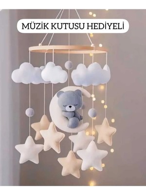 Trend Metfiq Decoration El Yapımı Keçe Bebek Dönencesi - Müzik Kutusu Hediyeli - Beşik Oyuncağı Yenidoğan Odası Dekorasyonu