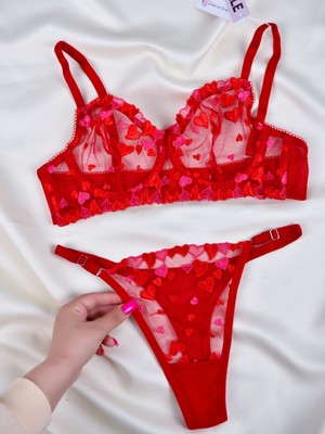 Allsisii Kalpli Kırmızı Dantelli Balenli Sütyen Külot Takım