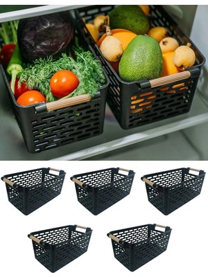 Siyah 5'li Çok Amaçlı Plastik Organizer Sepet Seti, Dolap ve Banyo Düzenleyici
