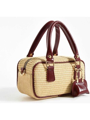 Legend Aksesuar Kadın Lüks Hasır Desen Mini Cüzdan Hediyeli Omuz ve El Çantası