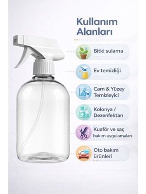MF Botanik 1 Boş Fısfıslı Sprey Şişesi 500 ml Şeffaf Plastik Dayanıklı ve Hafif Tasarım