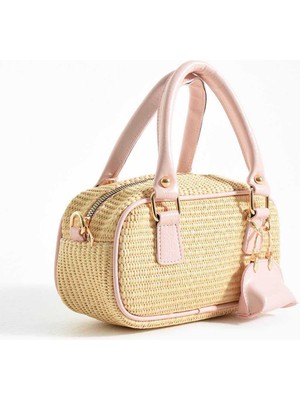 Legend Aksesuar Kadın Lüks Hasır Desen Mini Cüzdan Hediyeli Omuz ve El Çantası