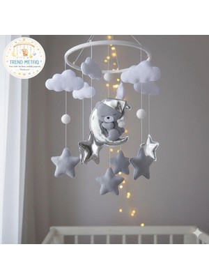 Trend Metfiq Decoration El Yapımı Keçe Bebek Dönencesi - Müzik Kutusu Hediyeli - Beşik Oyuncağı Yenidoğan Odası Dekorasyonu