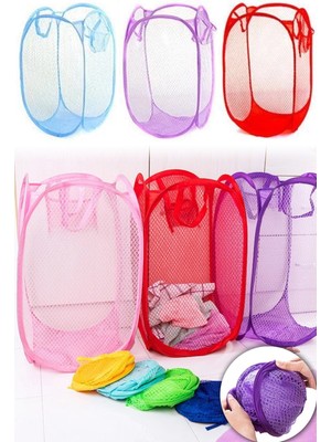 Katlanabilir Fileli Çamaşır Sepeti 30X30X50CM, Renkli, Portatif, Pratik