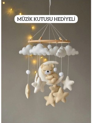 Trend Metfiq Decoration El Yapımı Keçe Bebek Dönencesi - Müzik Kutusu Hediyeli - Beşik Oyuncağı Yenidoğan Odası Dekorasyonu