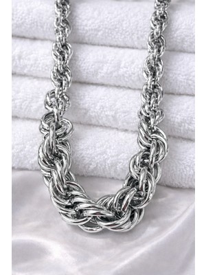 Ares 01 Store ✨ Örgü Halka Model Gümüş Renk Kalın Zincir Kolye ✨