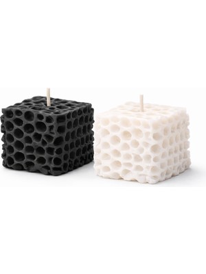 Waxera Siyah Beyaz 2’li Küp Mum Seti –  El Yapımı -%100 Soya Wax - Parafin Içermez