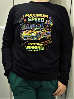 Pidal Giyim Maksimum Hız Temalı Neon Renk Baskılı Pamuklu Yumuşak Dokulu Uzun Kollu Erkek Çocuk Sweatshirt