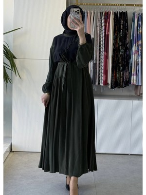 Misswhence 39801 Patchwork Ipek Elbise Haki